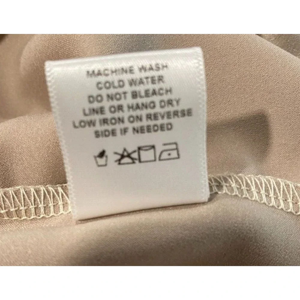 Renee C - Made in USA beige faux wrap satin V-neck blouse women's size large